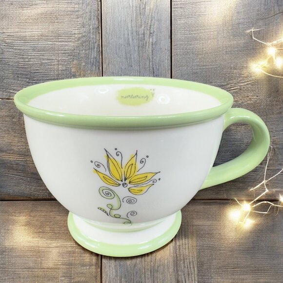 Starbucks Nurturing White Green Floral 10oz Coffee Cup Mug Set 2 Mugs Cups VTG - Picture 2 of 13